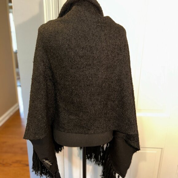 Saks Fifth Ave Black Wrap with Fringe, VINTAGE - Picture 4 of 11